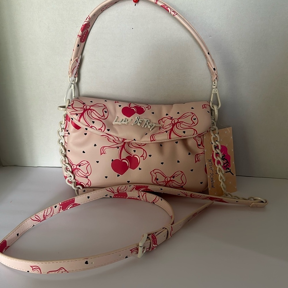 Luv Betsey by Betsey Johnson Pink Bow Cherries Hearts Crossbody Bag - Picture 6 of 16